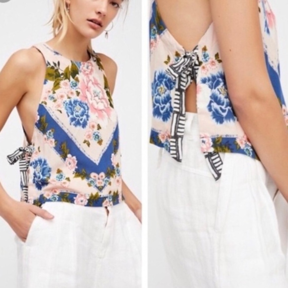 We The Free ~ Free People Floral Cropped Tank With Side Ties Size Small